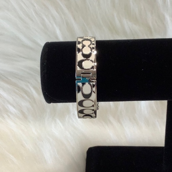 COACH Silver LOGO Signed Hinged Bangle Bracelet - Picture 8 of 14